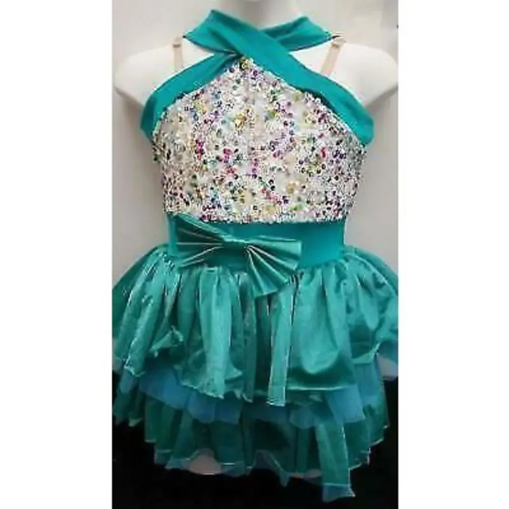 Pre-Owned Dance Costume Curtain Call E1787 Large Child Teal Jazz
